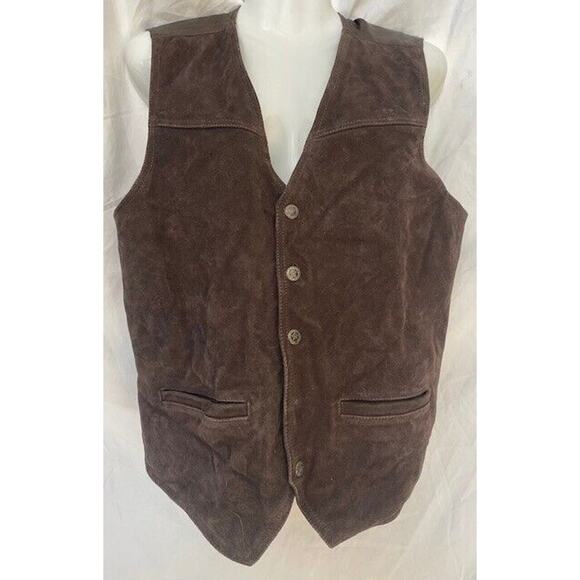 Roper Leather Vest Men’s Medium Brown Western Cowboy Show Snaps Adjustable - Picture 1 of 10